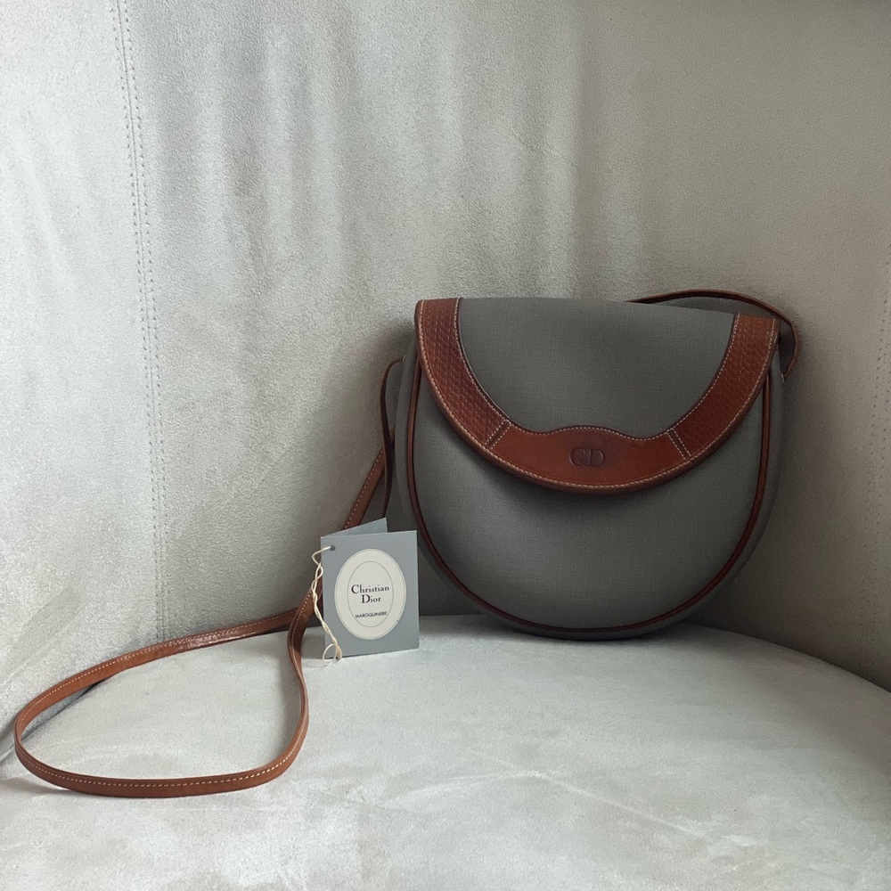 Christian Dior Gray Crossbody Bag with Brown Leather Trim EUC - Picture 15 of 15
